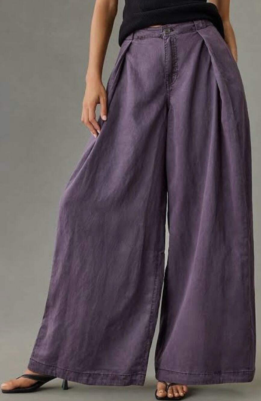 Anthropologie Pilcro Cotton Pleated Balloon Trousers Size 32 Wide Leg Boho Loose